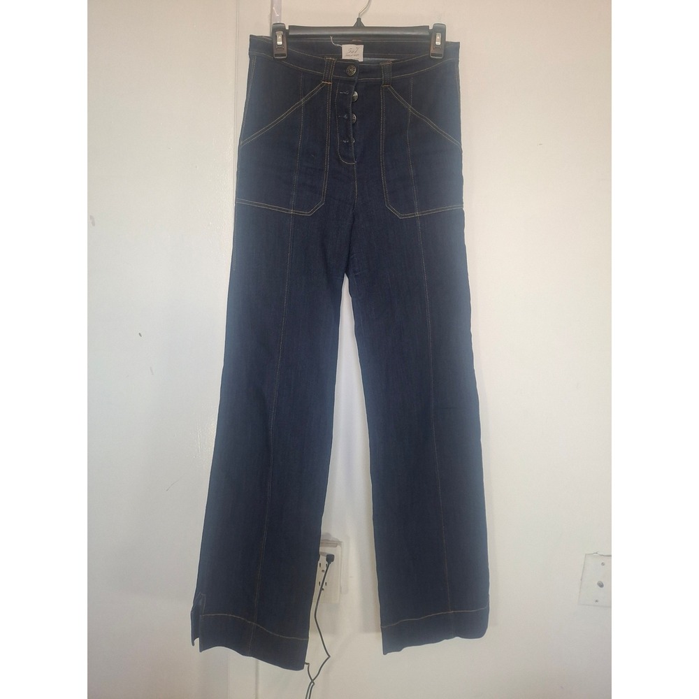 Cinq a Sept Tous Les Jours Wide Leg Indigo Jeans Button Fly Size 6